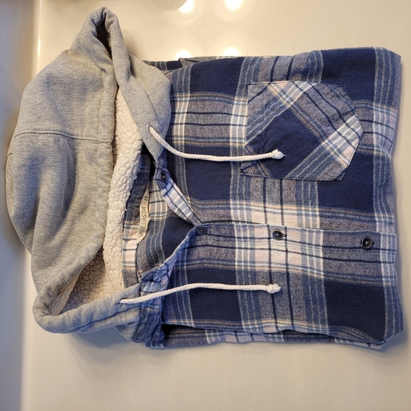 VANILLA STAR Blue Flannel Long Sleeve Button Down Hoodie Junior Women's XXL - Picture 13 of 15